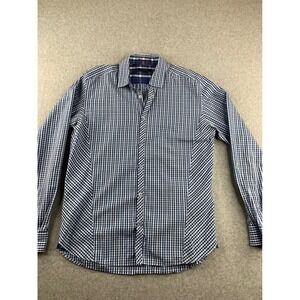 Ted Baker Button Down Shirt Mens 4 Blue Plaid Long Sleeve Tailored Fit